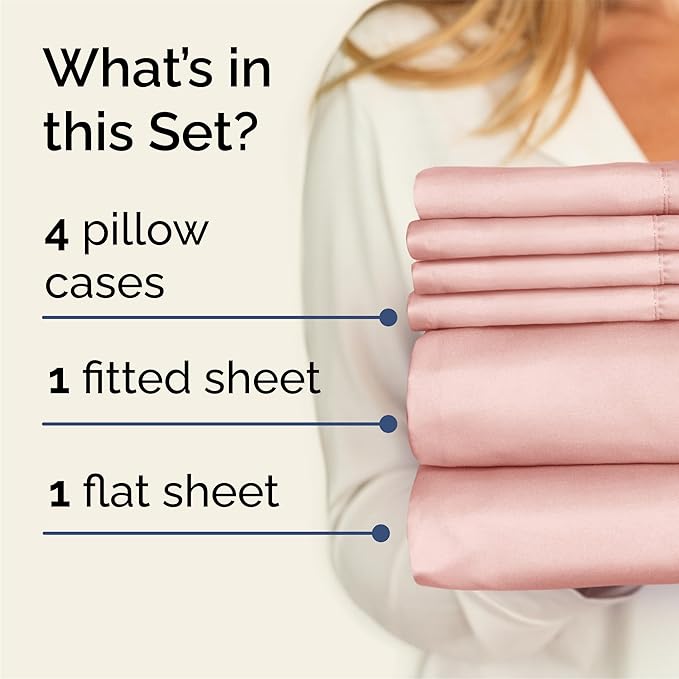 Queen Sheets Set 6 Piece - Bed Sheets Queen Size - Soft Hotel Luxury Bedding - Cooling, Comfy & Breathable - 1 Flat & 1 Fitted and 4 Pillowcases with Deep Pockets - Wrinkle and Fade Free - Baby Pink