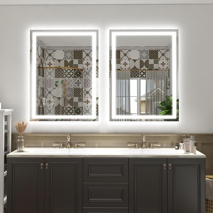 Led Lighted Bathroom Mirror 48x36, Dimmable Vanity Mirror with Lights, Anti-Fog (Backlit and Front Lighted)