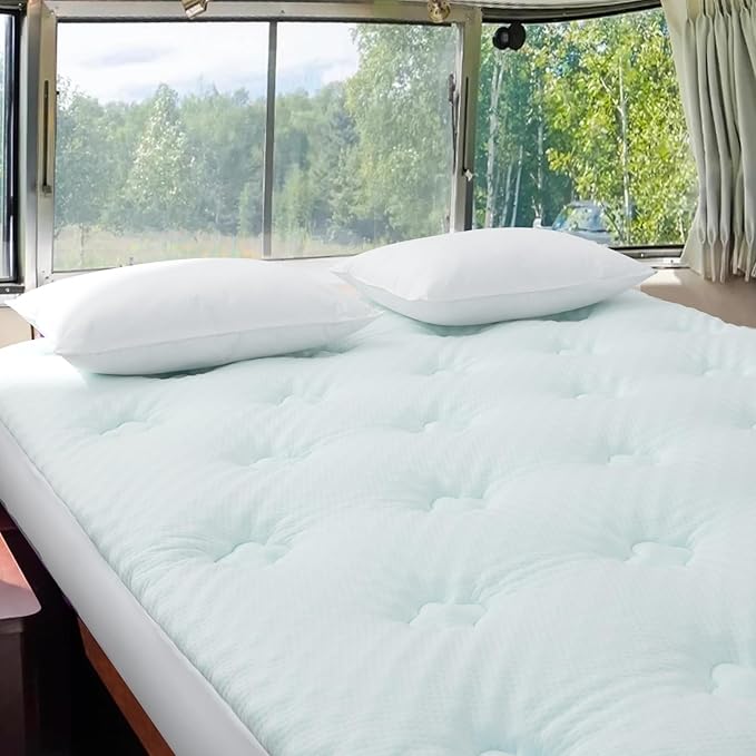 Hansleep RV Short Queen Mattress Topper Viscose Derived from Bamboo, Camping Memory Foam Pillow Top Mattress Topper, Breathable Mattress Pad for Back Pain Relief, 60" x 75", White