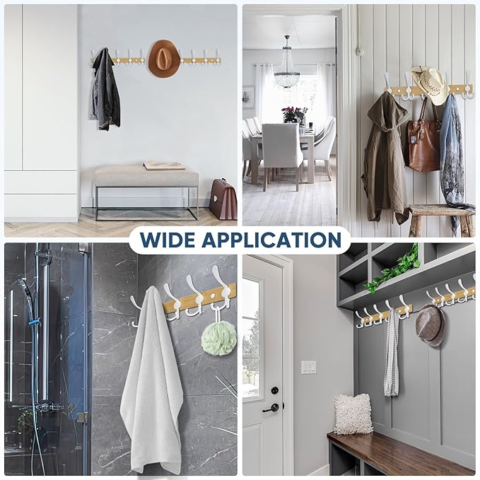 TICONN Wall Mounted Coat Rack, Five Heavy Duty Tri Hooks All Metal Construction for Jacket Coat Hat in Mudroom Entryway (Wood White, 1-Pack)