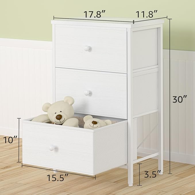 BOLUO White Night Stand with Drawers 3 Drawer Dresser for Bedroom, Tall Nightstand for Closet Dorm Modern Bedside Table