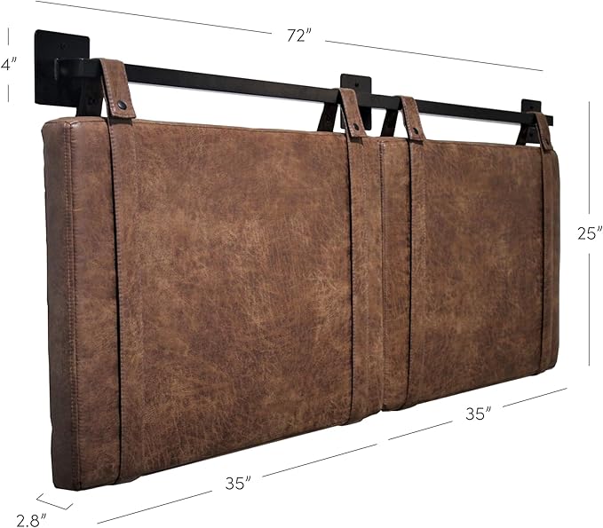 Nathan James Harlow Modern Wall Mount Hanging Headboard, King, Brown Faux Leather