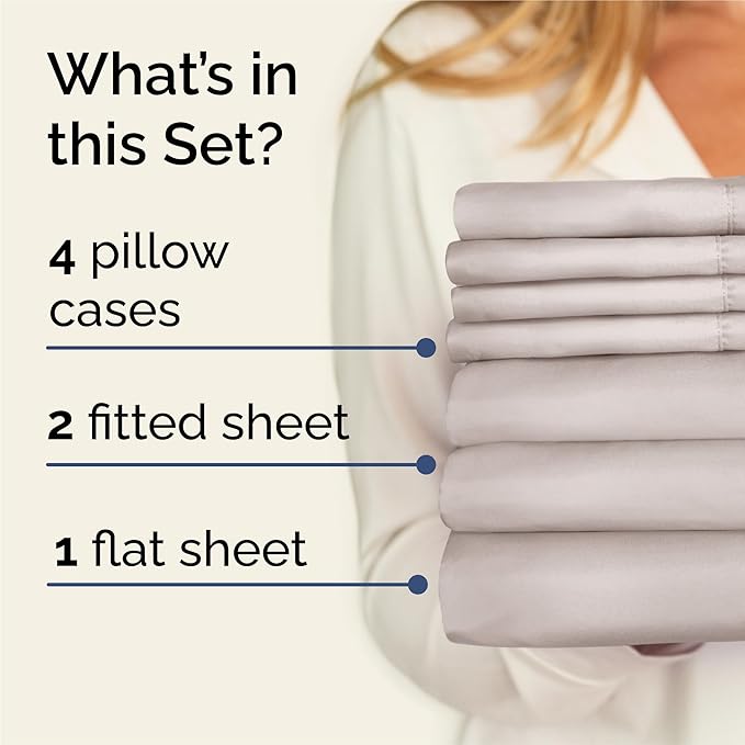 Split King 7 Piece Sheet Set - Comfy Breathable & Cooling - Soft Hotel Luxury Bedding Set with 8-16 Inch Deep Pockets - 1 Flat & 2 Fitted Sheet & 4 Pillowcases - Wrinkle Free & Easy Care - Light Grey