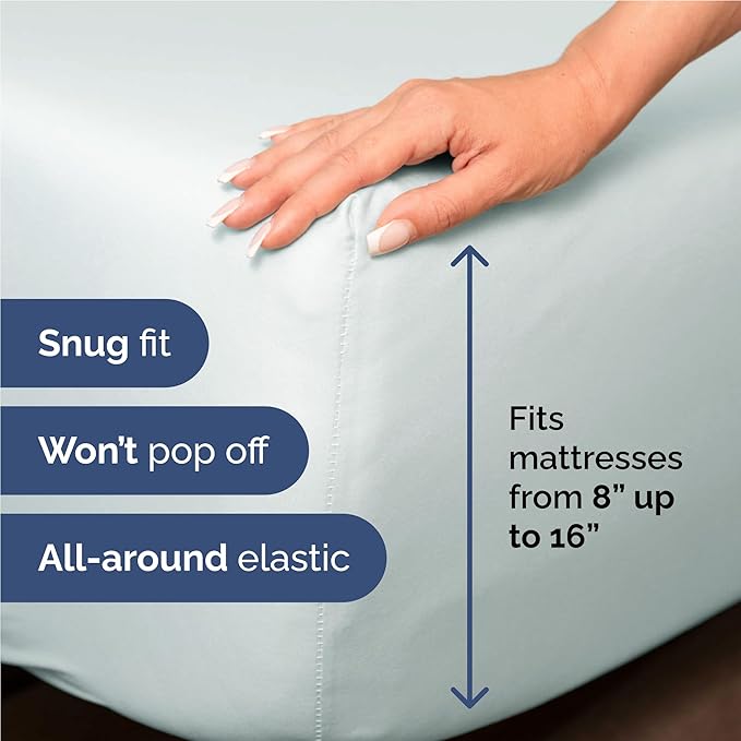 Twin XL 4 Piece Sheet Set - Comfy Breathable & Cooling - Ultra-Soft Hotel Luxury Bedding Set w/ 8-16 Inch Deep Pockets - 1 Flat & 1 Fitted Sheet & 2 Pillowcases - Wrinkle Free & Easy Care - Ice Blue