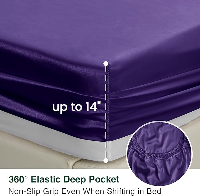 Love's cabin Twin Satin Sheets Sets - 3 Piece Purple Silky Bed Sheets with Deep Pockets, Luxury Silk Feel Satin Twin Size Sheet Set Bedding Set (1 Flat Sheet,1 Fitted Sheet,1 Pillow case)