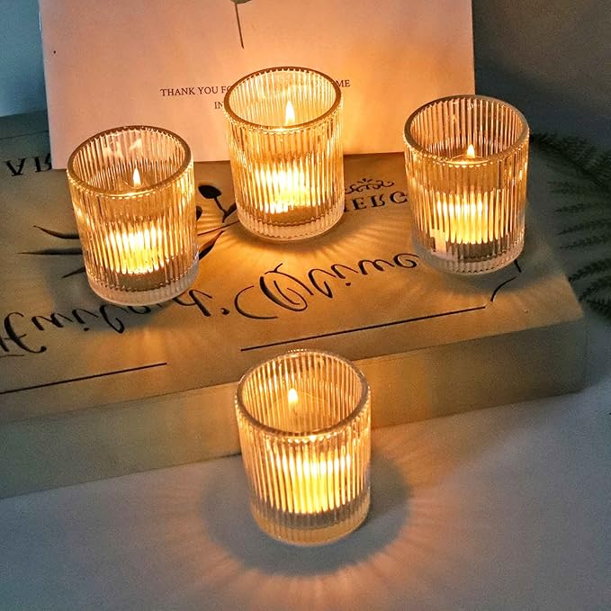 VOHO 24pcs Clear Candle Holder Wedding Centerpieces for Tables, Votive Candle Holders for Votive & Tea Lights Candles, Clear Glass Tealight Candle Holder for Halloween