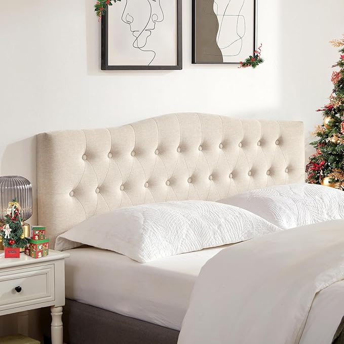 Tufted Upholstered Headboard Twin Size, Sturdy and Durable Solid Wood Twin XL headboard, Fabric Headboard Adjustable Height from 37” to 51”, Modern Button Diamond Design Head Board, Beige