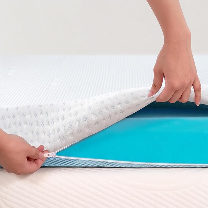 Subrtex 4 Inch Gel-Infused Memory Foam Mattress Topper,High Density Breathable Bed Topper Rayon Made from Bamboo Cover CertiPUR-US Certified, Queen, Topper with Cover