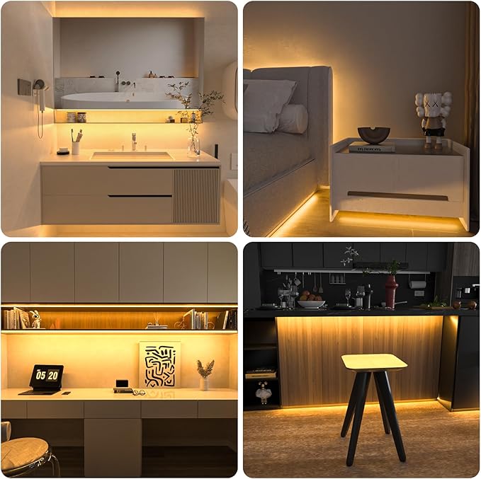 WOBANE COB LED Strip Light Kit,9.8ft Dimmable LED Light Strip with RF Remote for Kitchen Cabinet,Counter,Shelf,Hidden 3000K Warm White,CRI90+,Surper Bright,1500lm,Timing,960 LEDs,ETL Adapter