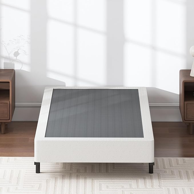 Box Spring Twin 7 Inch Metal Box Spring Twin Size Basics Bed Base, Mattress Foundation,Black Heavy Duty Structure with Cover, No Noise,Easy Assembly