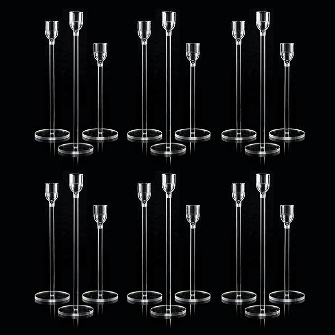Vincidern 18pcs Clear Taper Candle Holders for Table Centerpieces, Acrylic Candle Holder Set for Wedding, Events, Party, Christmas, Halloween, Clear Decorative Candlestick Holders