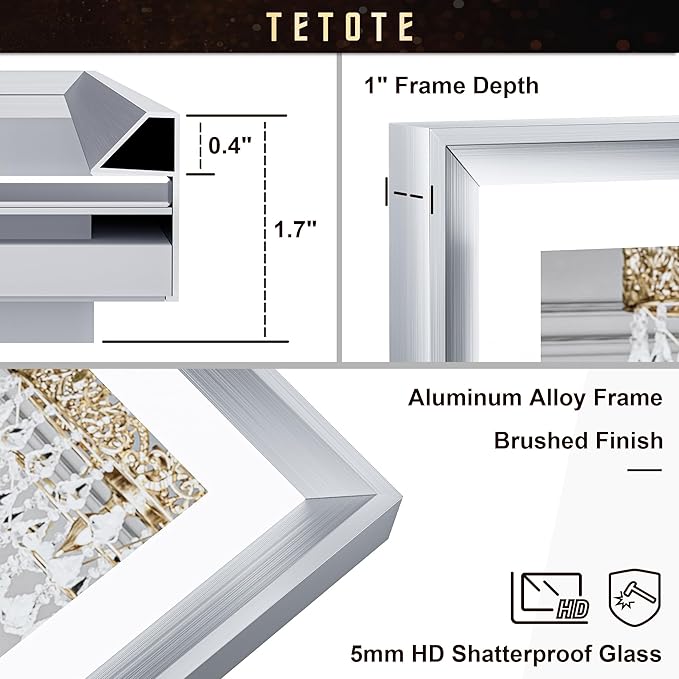 TETOTE LED Bathroom Mirror with Lights Brushed Nickel Metal Framed 40x24 Frontlit & Backlit Silver Vanity Mirror Baroque Antifog Stepless Dimmable White/Warm/Natural,Wall Mounted(Horizontal/Vertical)