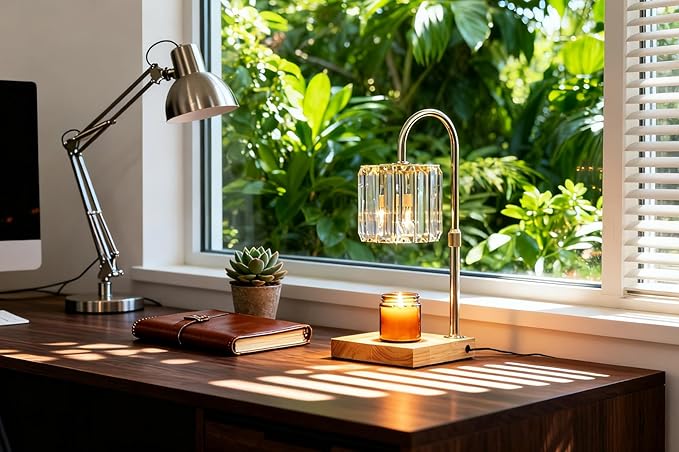Candle Warmer Lamp with Timer, Dimmable Electric Candle Wamer Adjustable Height, Glass Modern Candles Melter Lamp, Gifts for Women Mom, Clear