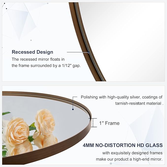 ANDY STAR Bronze Round Mirror 36 inch, Oil Rubbed Bronze Round Mirror in Metal Frame, Anti-Rust Large Bronze Vanity Mirror, HD Reflection, Wall-Mounted