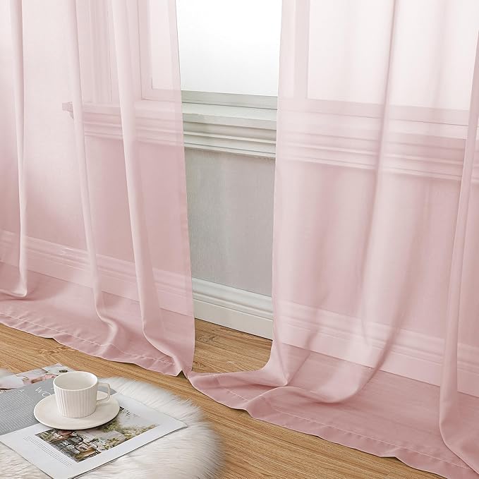 Aiyufeng Blush Pink Sheer Curtains 54 Inch Length 2 Panels Set, Light Filtering Airy Rod Pocket Light Pink Window Curtain Treatment Drapes for Kitchen Bedroom Living, Each 42Wx54L Inches
