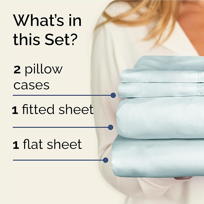 Twin XL 4 Piece Sheet Set - Comfy Breathable & Cooling - Ultra-Soft Hotel Luxury Bedding Set w/ 8-16 Inch Deep Pockets - 1 Flat & 1 Fitted Sheet & 2 Pillowcases - Wrinkle Free & Easy Care - Ice Blue