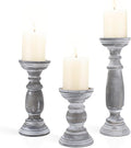 Rustic Wooden Pillar Candle Holders Set of 3, 12'' 9'' 6'' Farmhouse Wood Candle Stand for Table Centerpieces, Vintage Tall Candleholders Fireplace Mantel Decor for Living Room, Grey