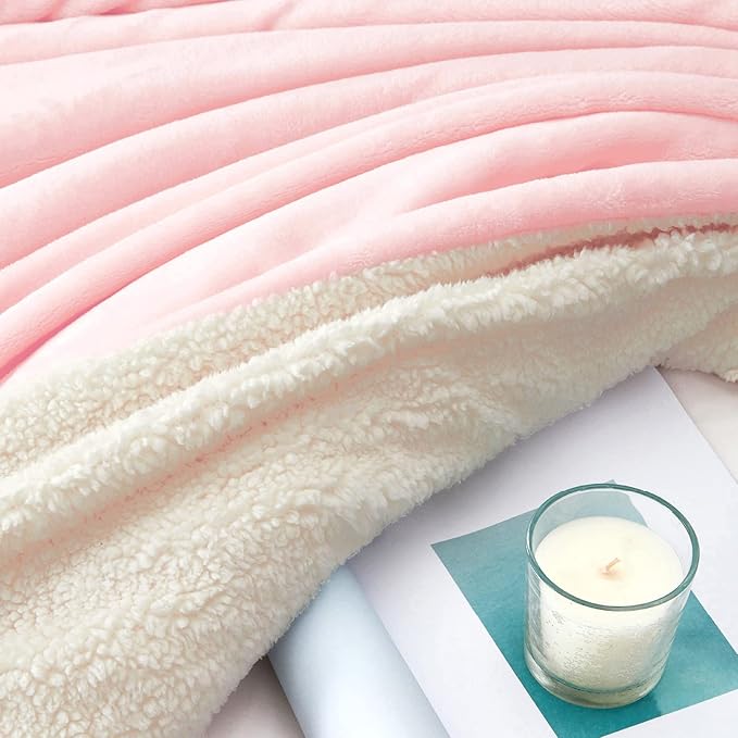 Walensee Sherpa Fleece Blanket (Throw Size 50”x60” Pink) Plush Throw Fuzzy Super Soft Reversible Microfiber Flannel Blankets for Couch, Bed, Sofa Ultra Luxurious Warm and Cozy for All Seasons