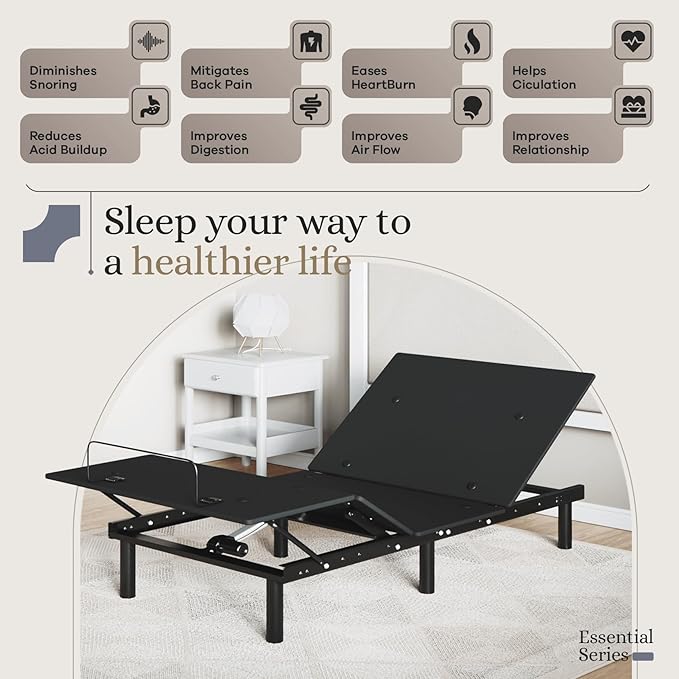 Sven and Son Essential Adjustable Bed Base (Frame Only), Easy Assembly, Head and Foot Lift, Memory Positions, Zero Gravity, Wireless Remote - Twin XL