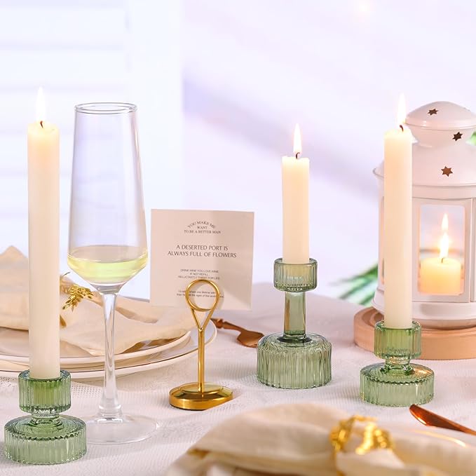 Candlestick Holders Bulk, 6 Pcs Green Combination Candle Holders Set, Crystal Candle Holders for Wedding, Table Centerpiece, Home Decoration