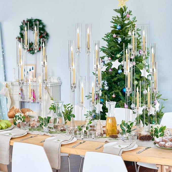 6PCS Clear Candelabra Centerpiece for Wedding,8 Arm Acrylic Candelabra Centerpiece Table 38.5 Tall Floor Candle Holder for Birthday Party Baby Shower Decor candelabros para centros de mesa