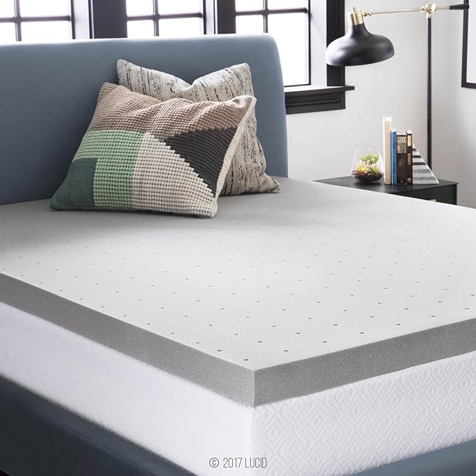 Lucid 3 Inch Ventilated Bamboo Charcoal Memory Foam Mattress Topper, CertiPUR-US Certified, Moisture and Odor Control-Full