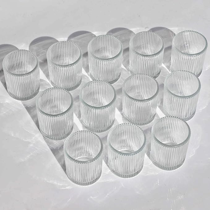 VOHO 24pcs Clear Candle Holder Wedding Centerpieces for Tables, Votive Candle Holders for Votive & Tea Lights Candles, Clear Glass Tealight Candle Holder for Halloween