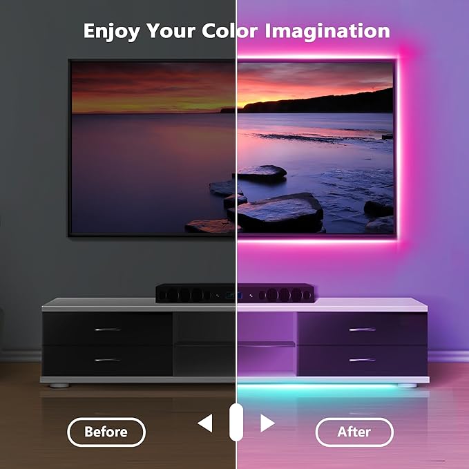 Led Lights for Bedroom 50ft (1 Roll), Color Changing RGB Led Strip Lights with 60 Keys Remote and App Control, Music Sync Led Lights for Room Kitchen Party Home Decor