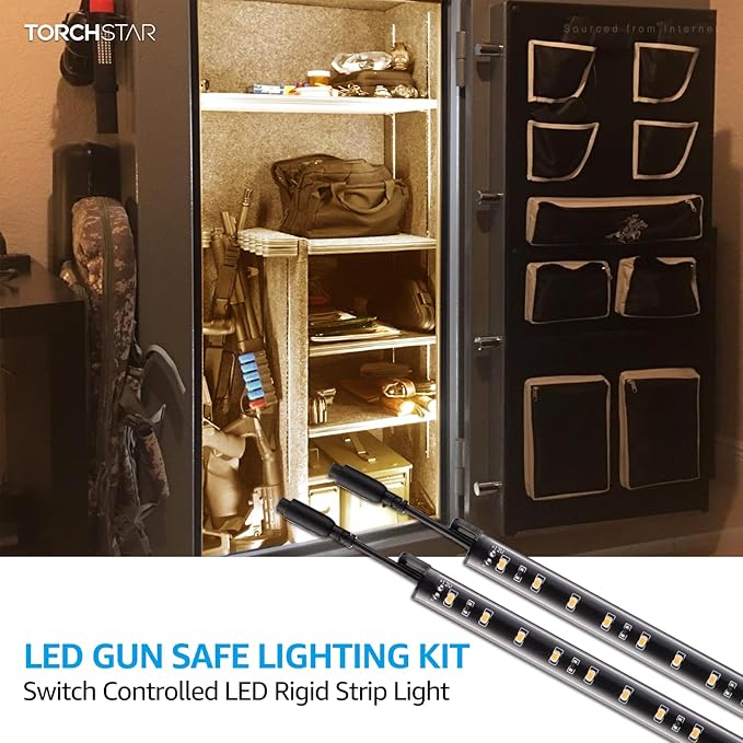 TORCHSTAR LED Safe Lighting Kit, (6) 12 Inch Linkable Light Bars + Motion Sensor + UL Power Adapter, 900LM, Input 100-240V, for Under Cabinet Gun Safe Locker Closet Showcase, 3000K Warm White