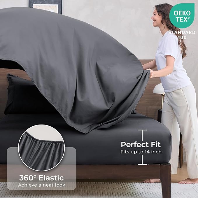 HEVUMYI 120x98 Oversized King Comforter Set Dark Grey- 7-Piece All Season Bed in a Bag Oversized King, Soft Bedding Set with Comforter, Flat Sheet, Deep Pocket Fitted Sheet, Pillowcases, Pillow Shams