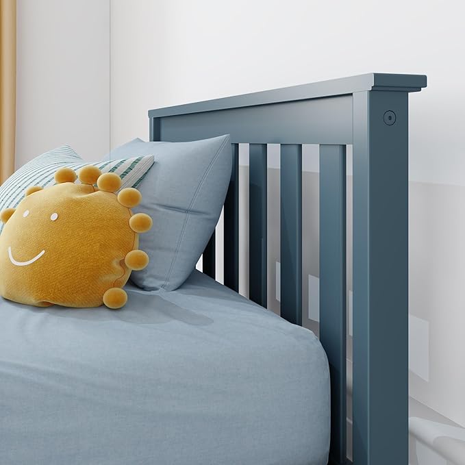Max & Lily Classic Twin Floor Bed, 79.75 Inches, Solid Wood Low Bed Frame for Kids, Modern Floor Bed for Bedroom, Blue