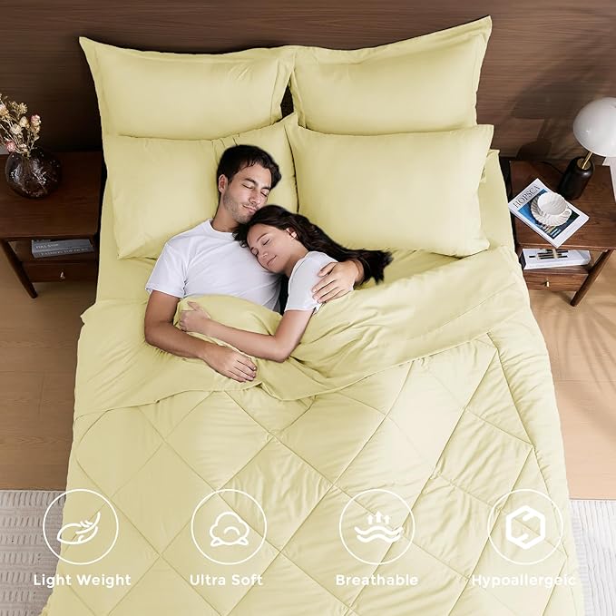 HEVUMYI Cream Yellow Twin-XL Comforter Set - 5-Piece All Season Bed in a Bag Twin-XL, Ultra Soft Bedding Set with Comforter, Flat Sheet, Fitted Sheet, Pillowcases, Pillow Shams
