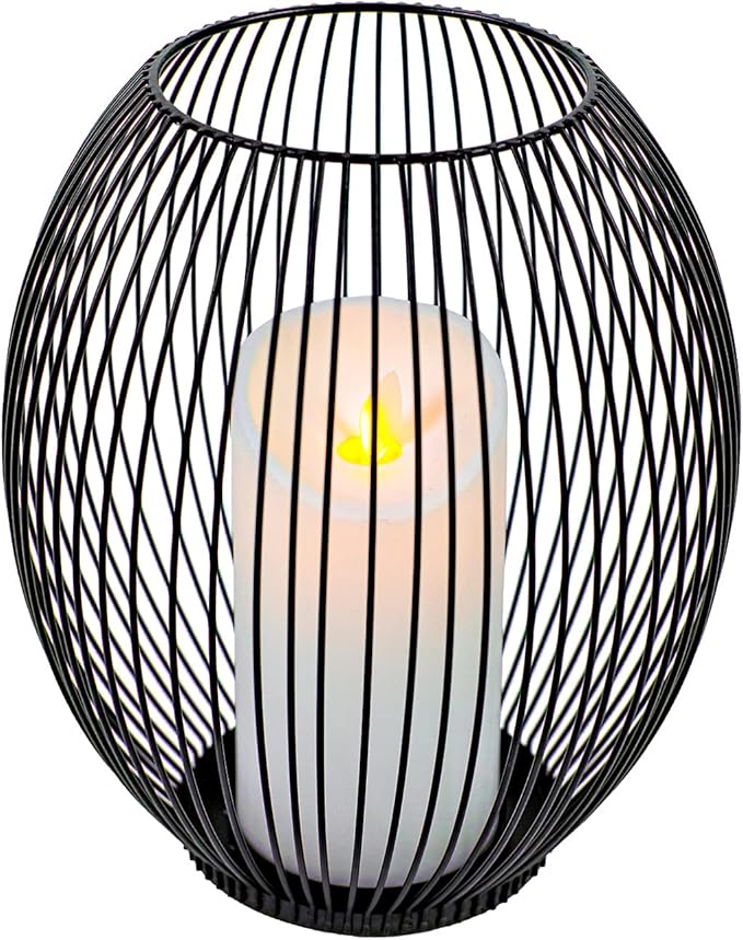 OLEEK Small Outdoor Candle Holders for Patio - Pillar Candle Holder - Black Wire Candle Holder for Table Centerpiece - Iron Lantern Decorative Candles - Farmhouse Decor Fireplace Metal Candle Holders