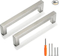 Cabinet Pulls Brushed Nickel Cabinet Handles Square Drawer Pulls, 20 Pack 5 Inch Stainless Steel Kitchen Door Cupboard Cabinet Handles, Cabinet Hardware Drawer Handles, 128mm Hole Centers