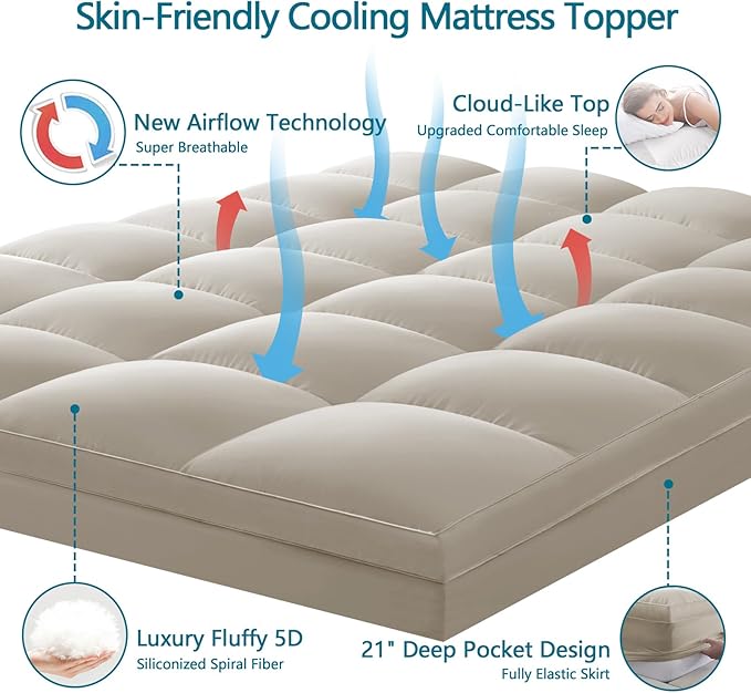 CHOKIT Queen Mattress Topper, Extra Thick Pillow Top Mattress Pad for Back Pain Relief, Cooling Bed Topper Mattress Cover with 8-21 Inch Deep Pocket