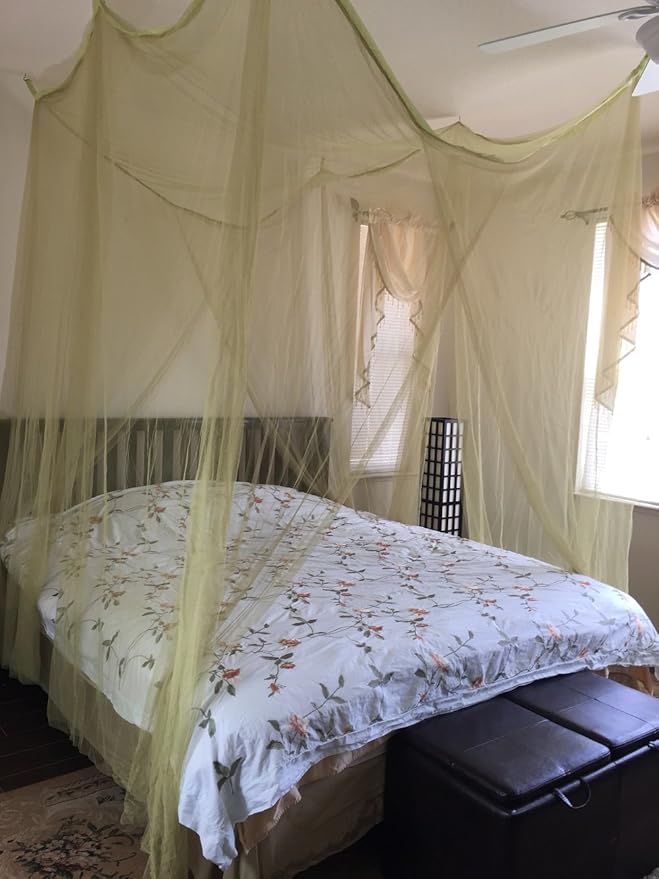 OctoRose Four Post Mosquito Net for Bed Canopy -Fits Queen, King, California King Beds-Indoor & Outdoor Use- SageGreen