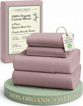 LANE LINEN Queen Size Sheets Set, 100% Organic Cotton Sheet Set, 4 Pc Queen Sheets, Percale Weave, Breathable Hotel Quality Queen Size Deep Pocket Cooling Sheet, Oeko-Tex Sheets - Lilac