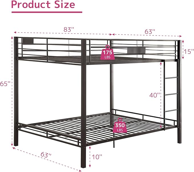 Acme Kaleb Metal Frame Queen Over Queen Bunk Bed with Ladder in Sandy Black