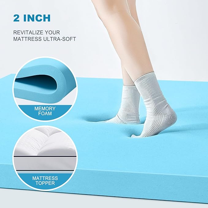 MASVIS Twin Size Dual Layer 4 Inch Memory Foam Mattress Topper, 2 Inch Gel Memory Foam and 2 Inch Cooling Pillow Top Mattress Pad Cover for Back Pain, Medium Support