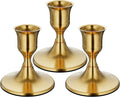 Brass Gold Taper Candle Holders Set of 3, Vintage Metal Candlestick Holders for Dinner Room Table Centerpiece or Mantel Wedding Party Decor
