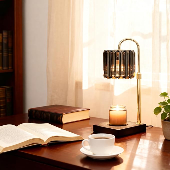 Candle Warmer Lamp with Timer, Dimmable Electric Candle Wamer Adjustable Height, Glass Modern Candles Melter Lamp, Black