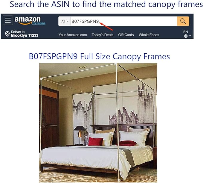 Mengersi Princess 4 Corners Post Bed Curtain Canopy Mosquito Net Princess Canopies (White, Full)
