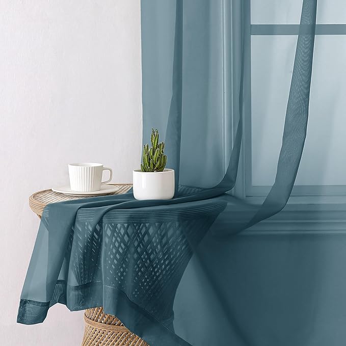Aiyufeng Dusty Blue Sheer Curtains 45 inches Long, Short Kitchen Window Treatment Solid Sheers Cafe Curtains Bathroom Voile Half Window Curtains 2 Panels, Rod Pocket, 42" Wx45 L