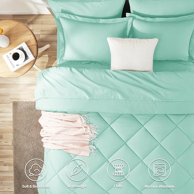 CozyLux Full Size Comforter Sets Mint Green - 7 Pieces Bed in a Bag Full, Luxury Soft Bed Set for All Seasons, Bedding Set with Down Alternative Comforter, Sheets, Pillowcases & Shams