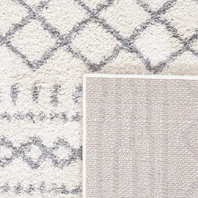 SAFAVIEH Arizona Shag Collection Area Rug - 9' x 12', Ivory & Grey, Moroccan Design, Non-Shedding & Easy Care, 1.6-inch Thick Ideal for High Traffic Areas in Living Room, Bedroom (ASG741F)