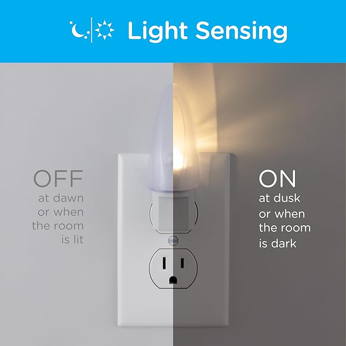 Lights by Night LED Night Light, Plug-in, Dusk to Dawn Sensor, Warm White, UL-Certified, Energy Efficient, Ideal Nightlight for Bedroom, Bathroom, Nursery, Hallway, Kitchen, 11376