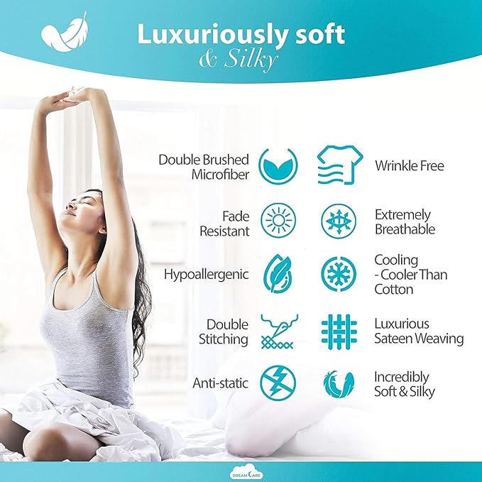 DREAMCARE Full Size Sheets Set - 6 Pcs Deep Pocket Cooling Bed Sheets - Soft, Long Lasting 100% Brushed Microfiber with Side Pocket (Mineral Blue, Full)
