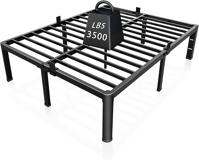 ROIL 14 inch California King Size Bed Frame Metal Platform No Box Spring Needed with Headboard Hole Round Corner Legs Mattress Retainers 3500LBS Heavy Duty Steel Slats Noise-Free Storage
