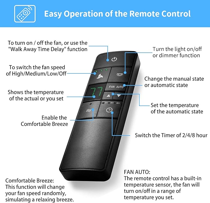 Universal Thermostatic Ceiling Fan Remote Control Kit Replacement for Hampton Bay Home Decorators Collection Hunter Harbor Breeze,w/Speed Control Timer Light Dimmer,for 2AAZPHD3/HD3 KUJCE10320/TR222A