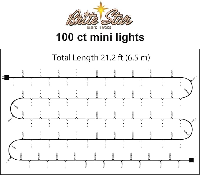 Brite Star 100 Count Mini String Christmas Lights, Multi - 22 feet Indoor/Outdoor Christmas Tree Lights with White Wire